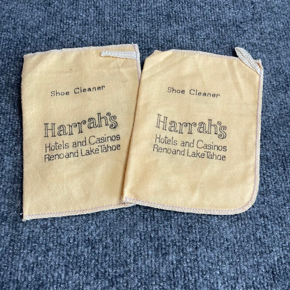 Vintage Harrahs Hotels and Casinos Reno Lake Tahoe Shoe Cleaner Cloths Set of 2